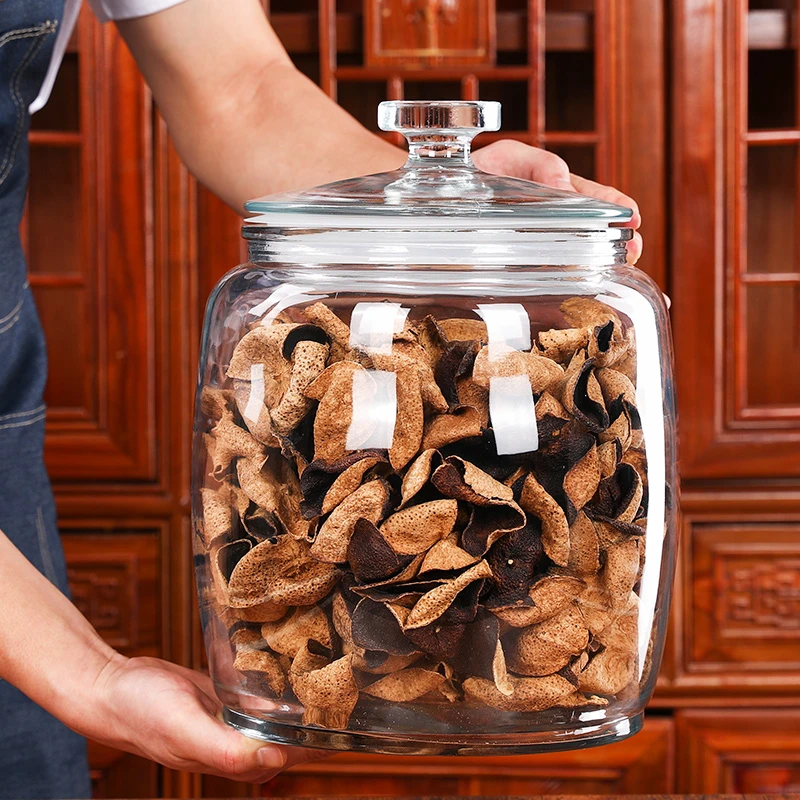 加厚玻璃密封罐家用大号新会陈皮储存罐小青柑中药材收纳展示瓶