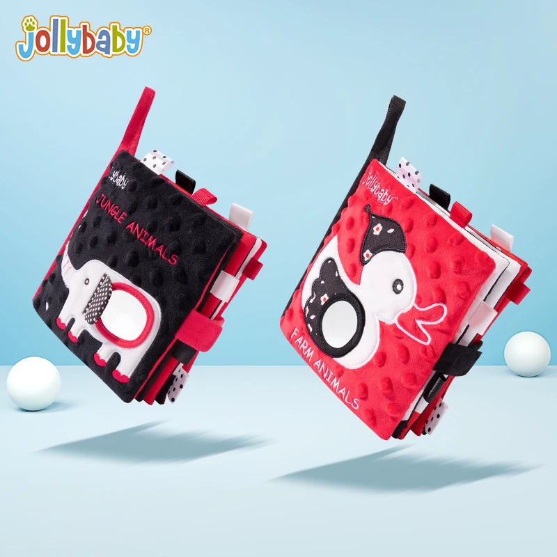 Jollybaby黑白红视觉布书可啃咬带响纸布书早教婴儿布书益智玩具