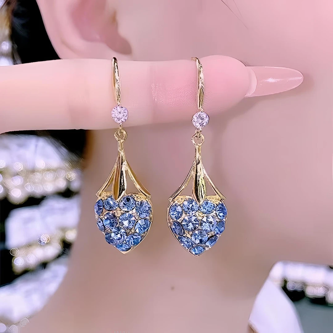 铜合金耳饰 芝倾256时尚轻奢百搭满钻爱心小众耳坠气质精致耳环女