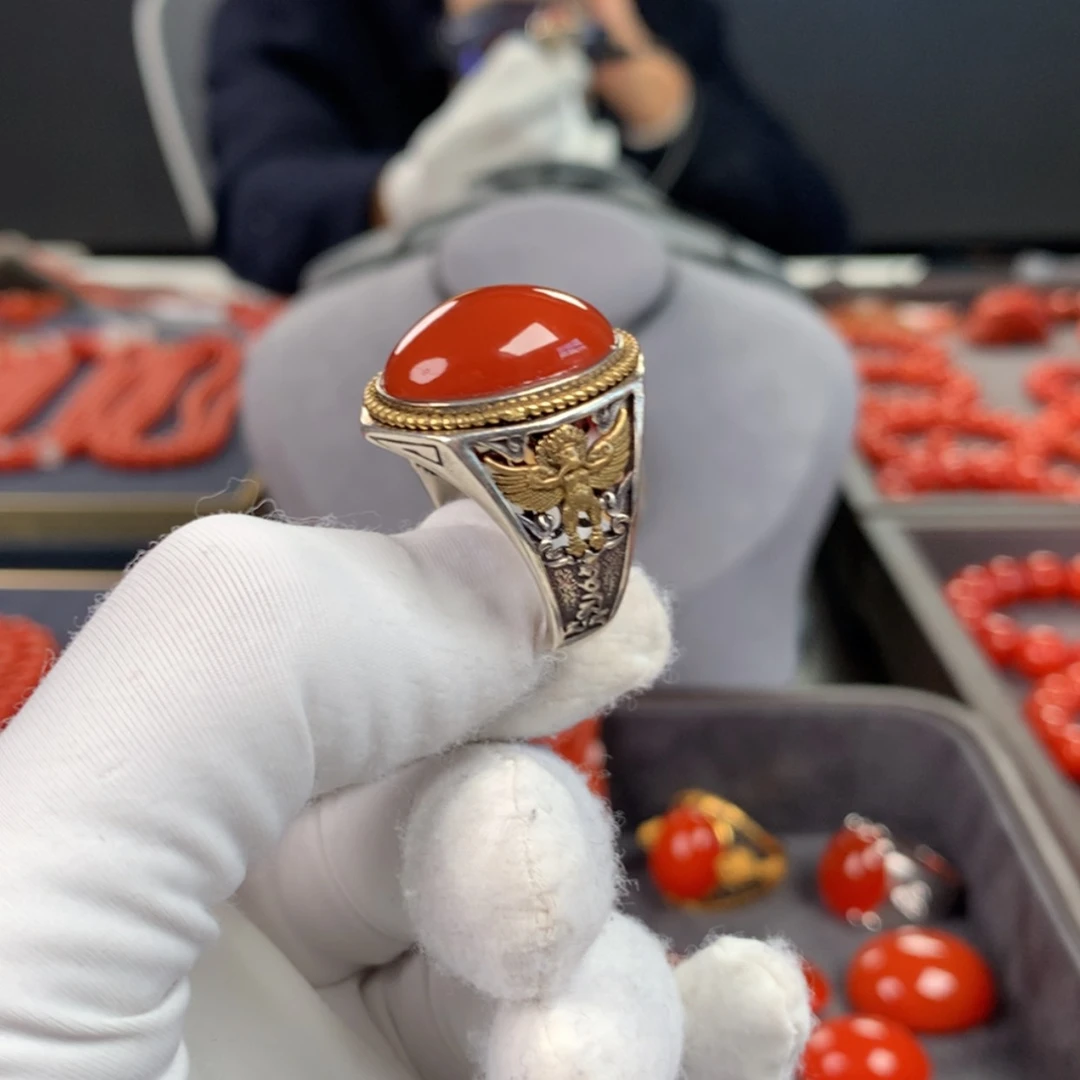 【闪购商品】南红玛瑙戒指银S925镶嵌?****?冰红戒指