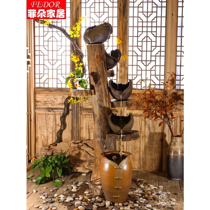 民宿装饰创意摆件流水生财陶罐水景造景庭院花园布置自然艺术摆设