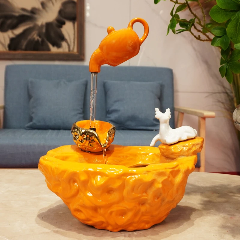 陶瓷精品循环流水喷泉招财鱼缸加湿器客厅办公室桌面中式景观摆件