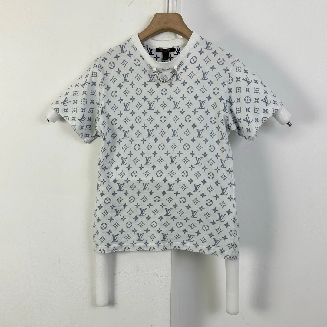 95新 LouisVuitton/路易威登 M码/LV链条满印logo白色短袖/10401
