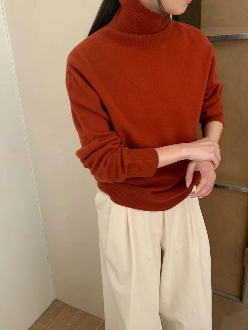 北欧风冬款高领纯色百搭套头长袖针织衫