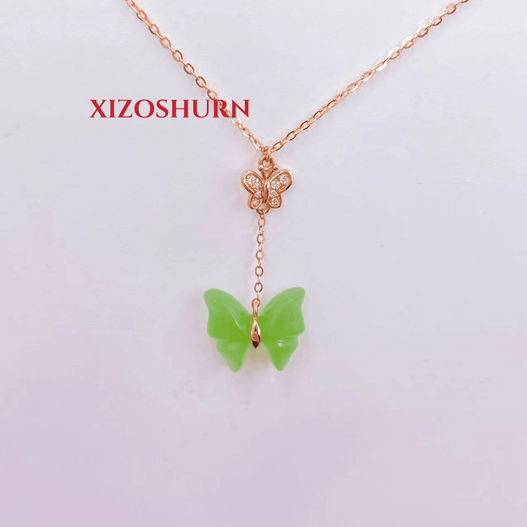 【喜兆祥XIZOSHURN】18K金和田玉苹果绿蝴蝶套链