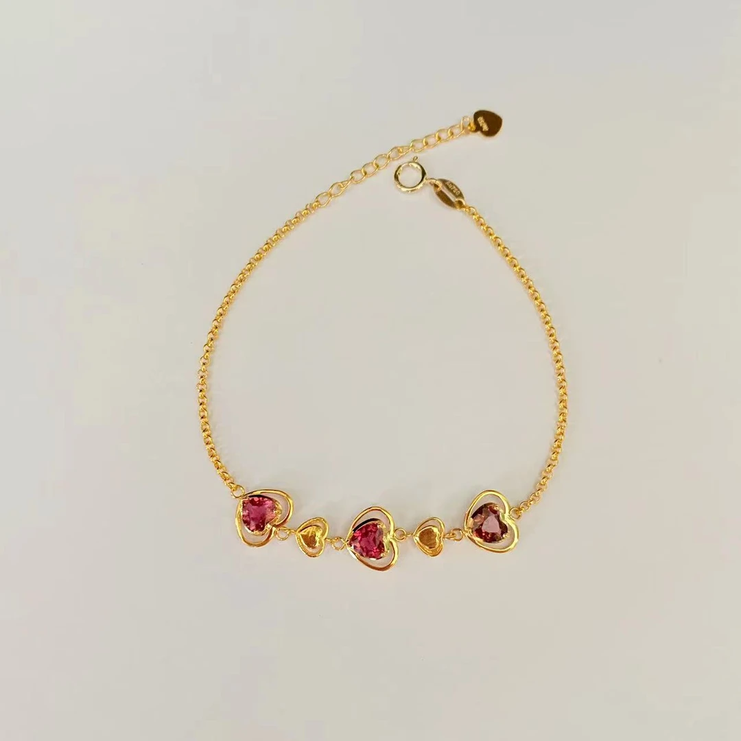 18K金碧玺心心相印手链