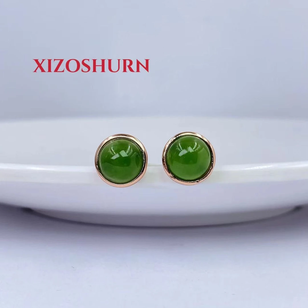 【喜兆祥XIZOSHURN】银镶和田玉耳钉经典气质百搭时尚