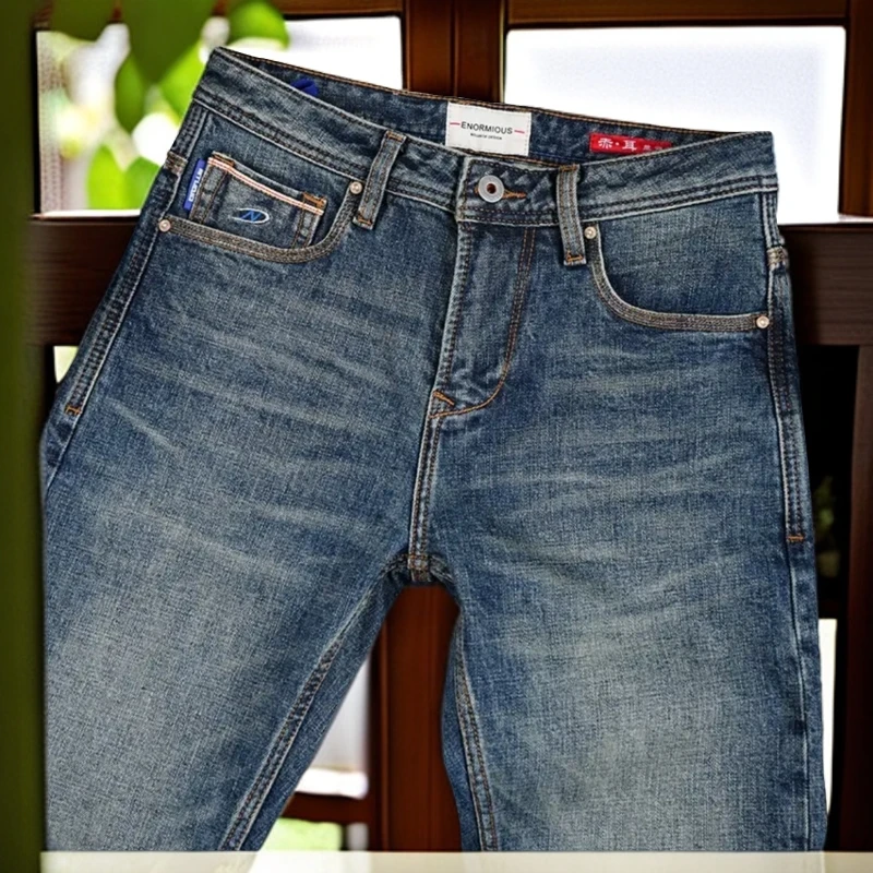 赤耳丹宁秋冬款时尚百搭重工休闲修身小直筒轻奢经典男士牛仔裤