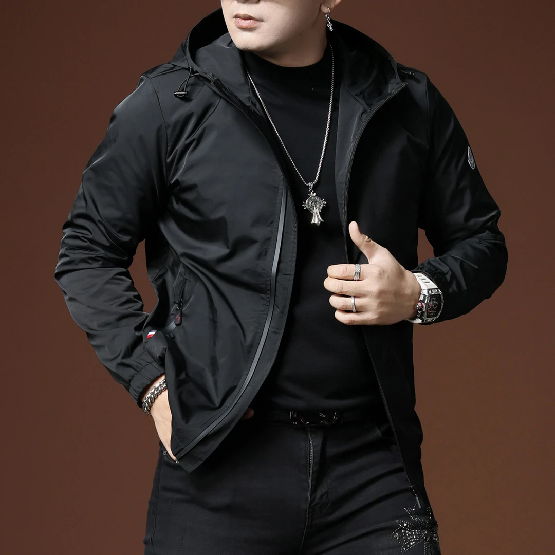 哈曼勒拿男士夹克秋季潮流连帽外套男装纯色休闲百搭上衣帽衫外套