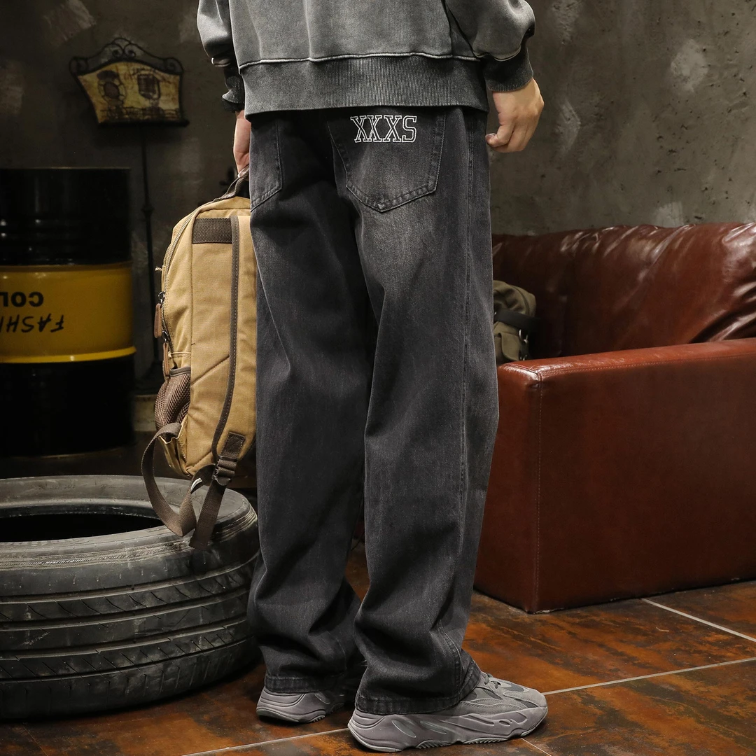 哈曼勒拿直筒宽松牛仔裤长裤子美式高街复古休闲百搭男牛仔裤子