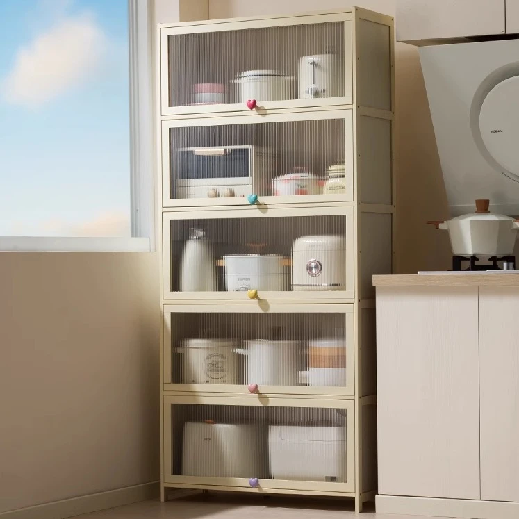 奶油风餐边柜落地多层置物架家用厨房置物柜餐边柜收纳置物架