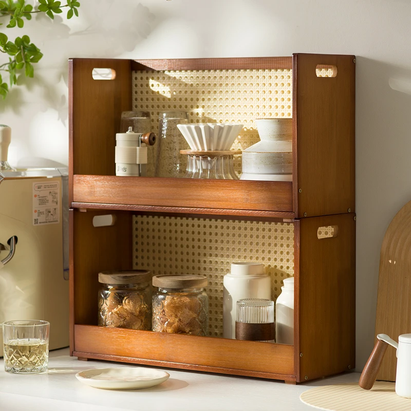 桌面收纳盒可堆叠收纳柜网红家用台面杯架收纳篮储物柜水杯置物架