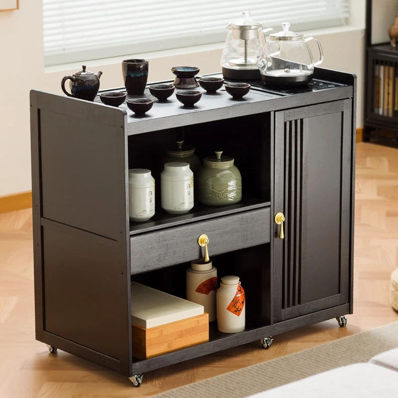 移动茶桌小茶台烧水壶一体可移动茶水柜茶车阳台实木茶几煮泡茶桌