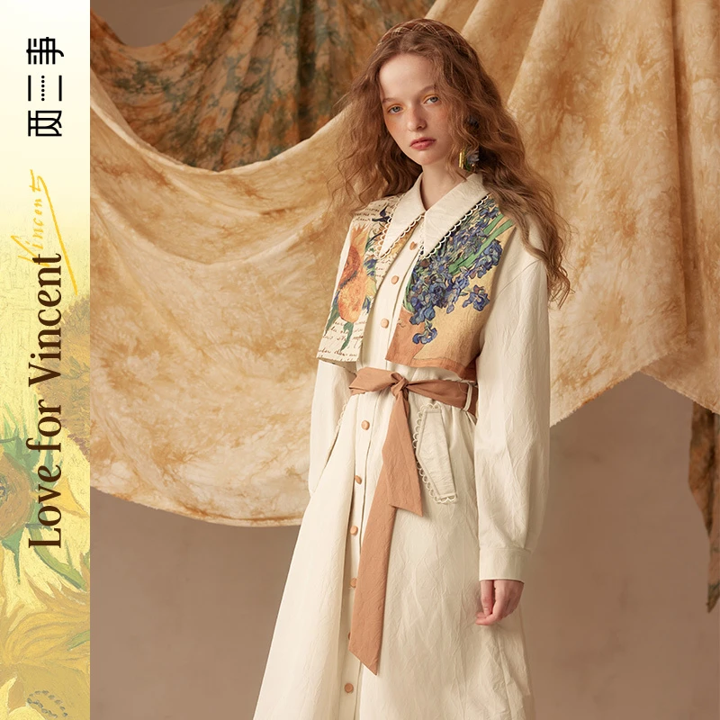 【两三事】天生艺术家 印花设计绑带连衣裙女S23DLY013-1