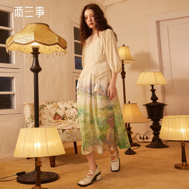 两三事蘭秋之梦 夏日舒服出街衣服连衣裙印花裙子莫奈花园风文艺