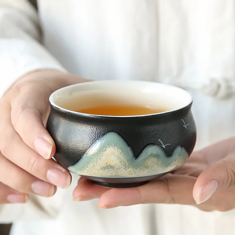 远山品茗杯陶瓷创意小茶杯复古功夫茶具茶杯单杯家用喝茶杯主人杯