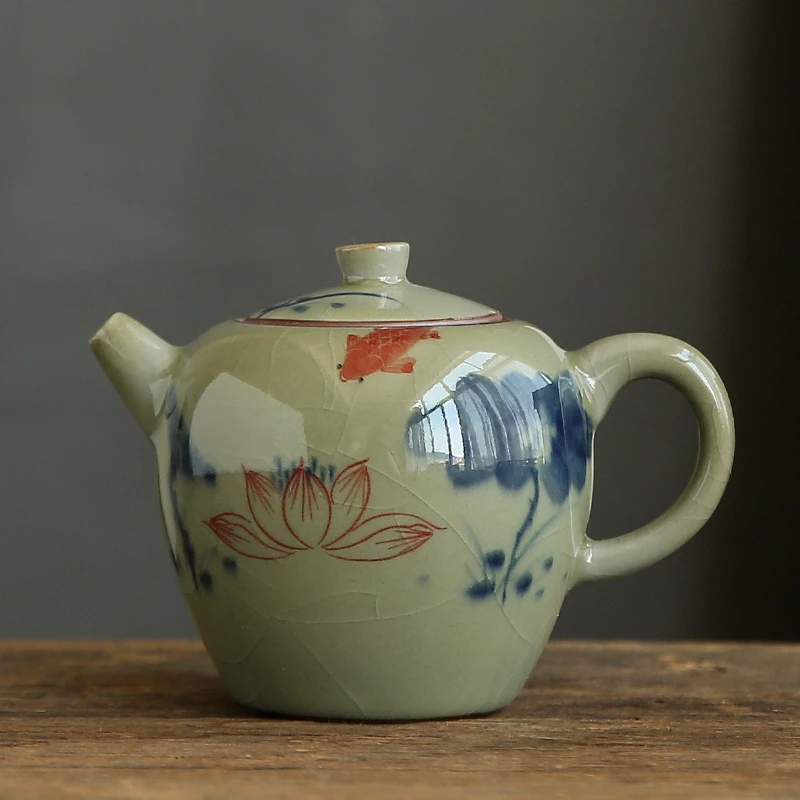 手绘茶壶陶瓷家用泡茶小号单壶中式开片冰裂釉泡茶壶高档功夫茶具
