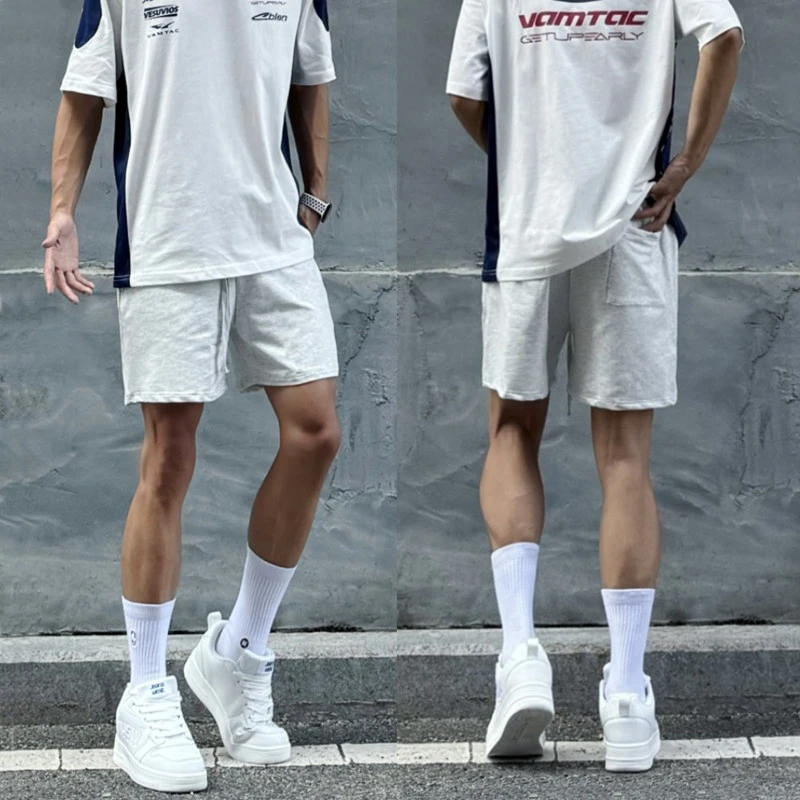 灰色短裤男美式运动休闲潮牌宽松三四分不过膝棉质健身篮球训练裤