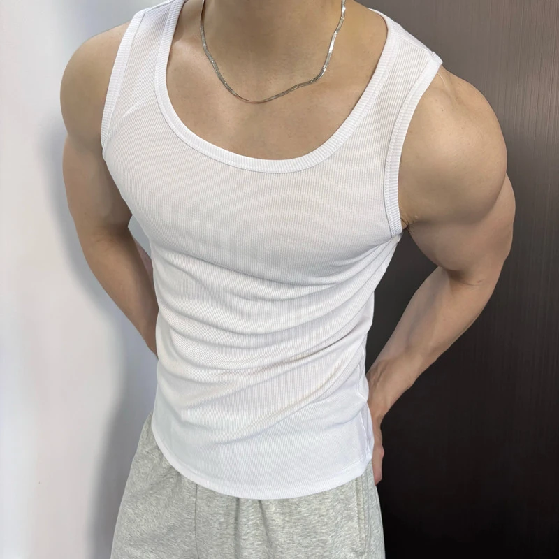 重磅粗螺纹显大运动背心男健身训练垂感无袖T恤休闲透气修身衣服