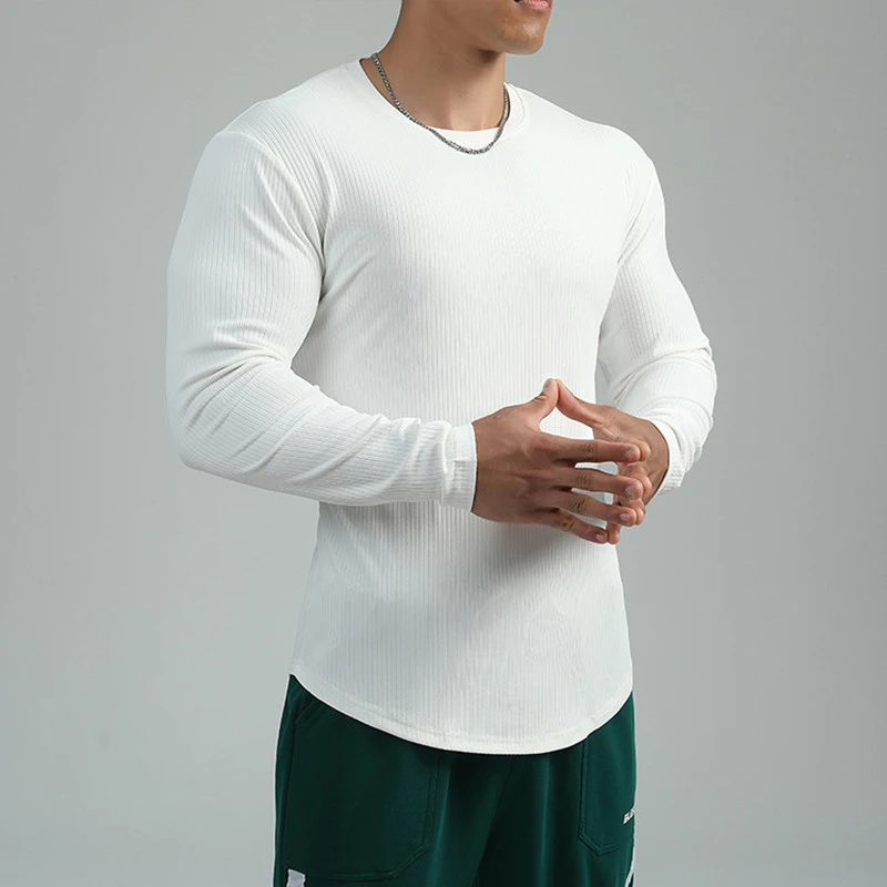健身衣服男运动训练跑步长袖T恤修身弹力显肌肉螺纹速干打底上衣