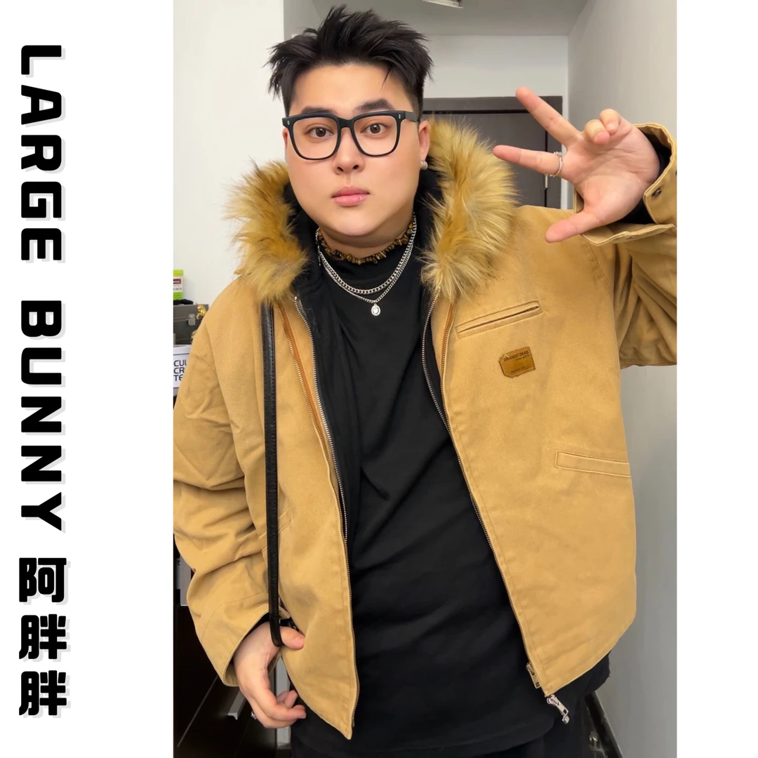 阿胖胖 大码时尚显瘦复古工装夹克外套男cleanfit外套帆布上衣