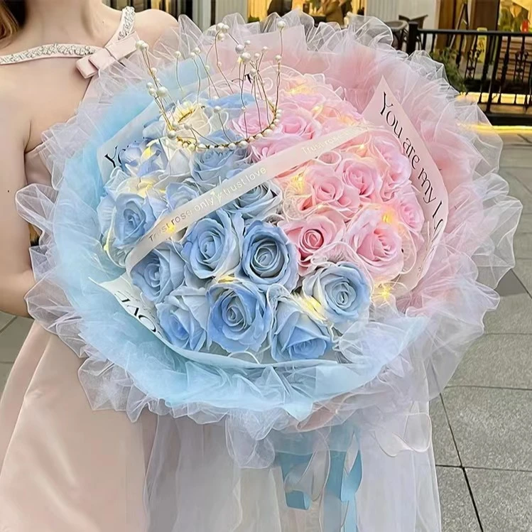 【双拼新品】红蓝粉蓝双拼玫瑰鲜切花花束送女友鲜花同城送花