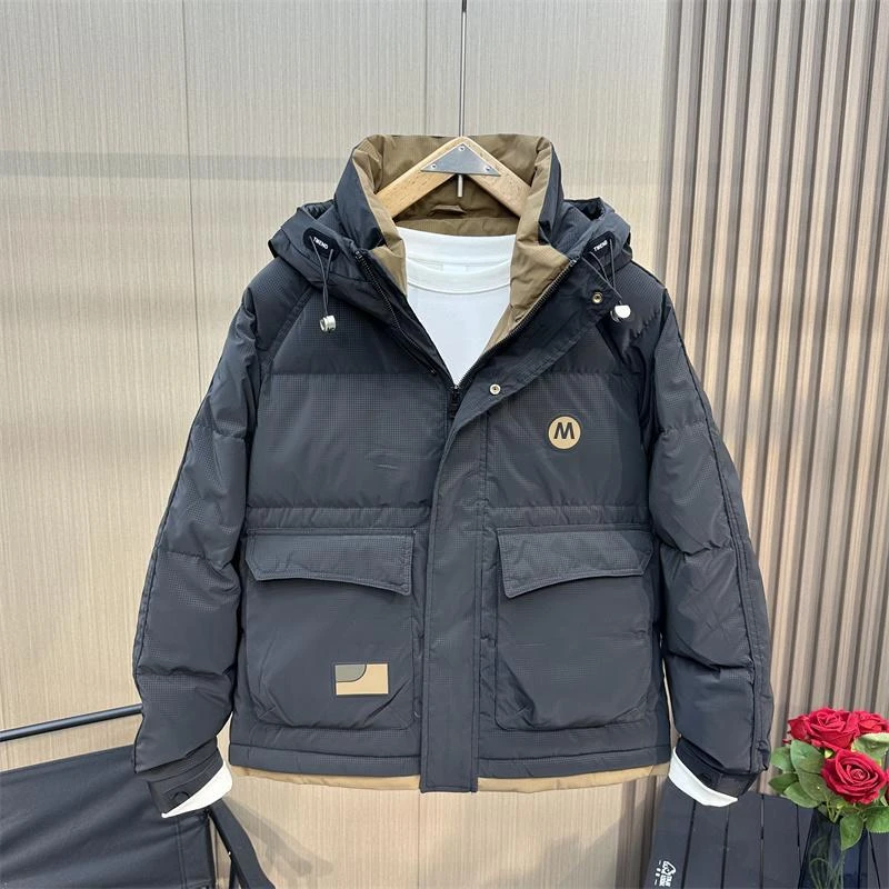冬季工装连帽羽服男时尚休闲百搭免洗外套青年短款冲锋上衣