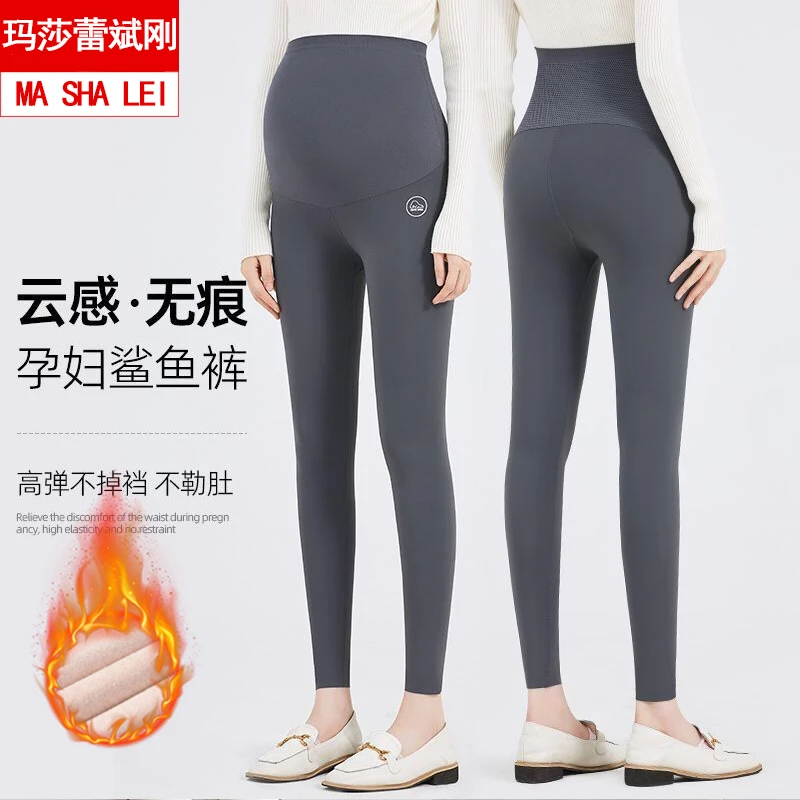 孕妇鲨鱼裤孕妇裤冬季加绒加厚保暖打底裤秋冬外穿弹力瑜伽芭比裤