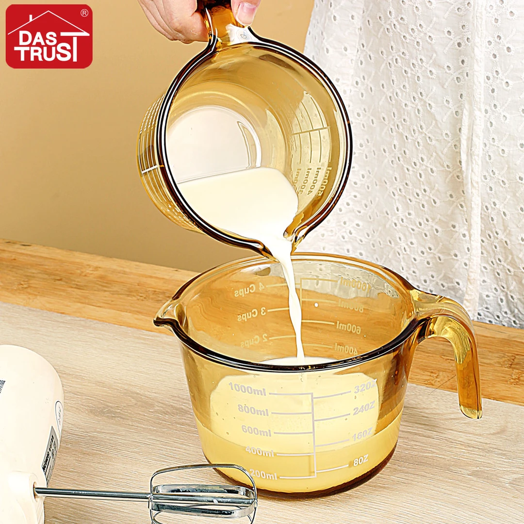 创得琥珀色刻度奶杯可微波炉加热家用大容量计量打蛋杯餐杯