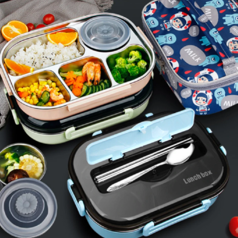 【创得自营】4格学生餐盒饭盒打饭餐盘 便携带盖饭盒