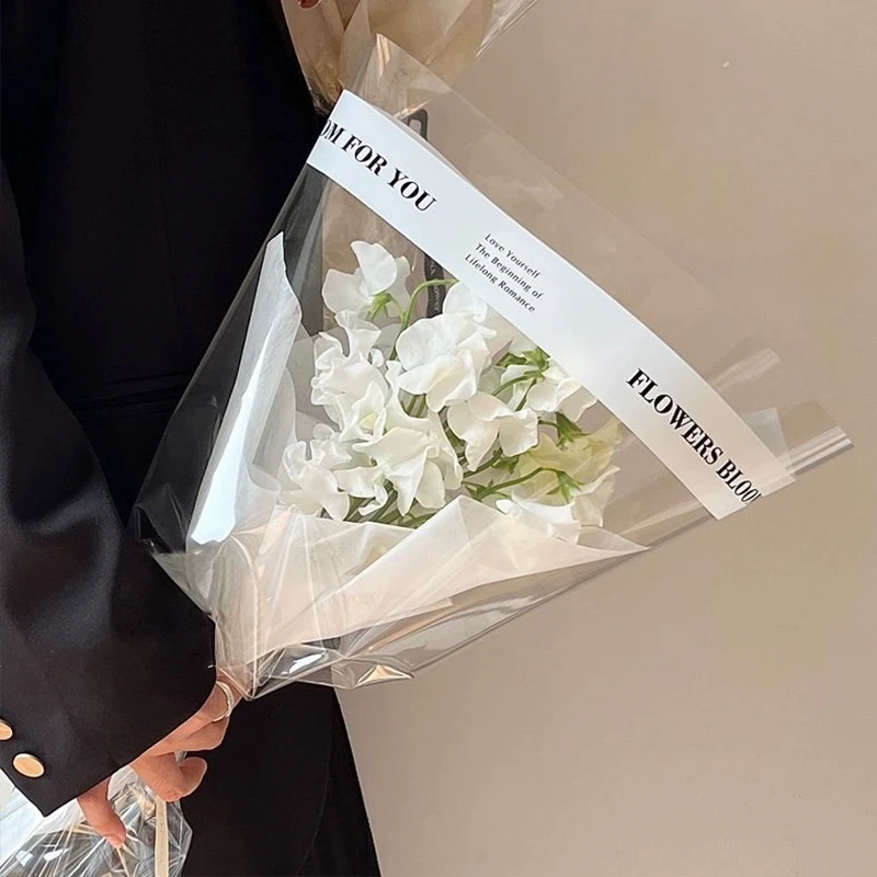 【花财】5.7丝简约白色边框英文OPP57cm*10米