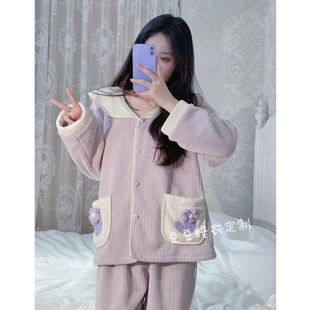 【芋泥奶盖】双面宝宝绒纯欲风显白秋冬保暖家居服秋冬开衫1