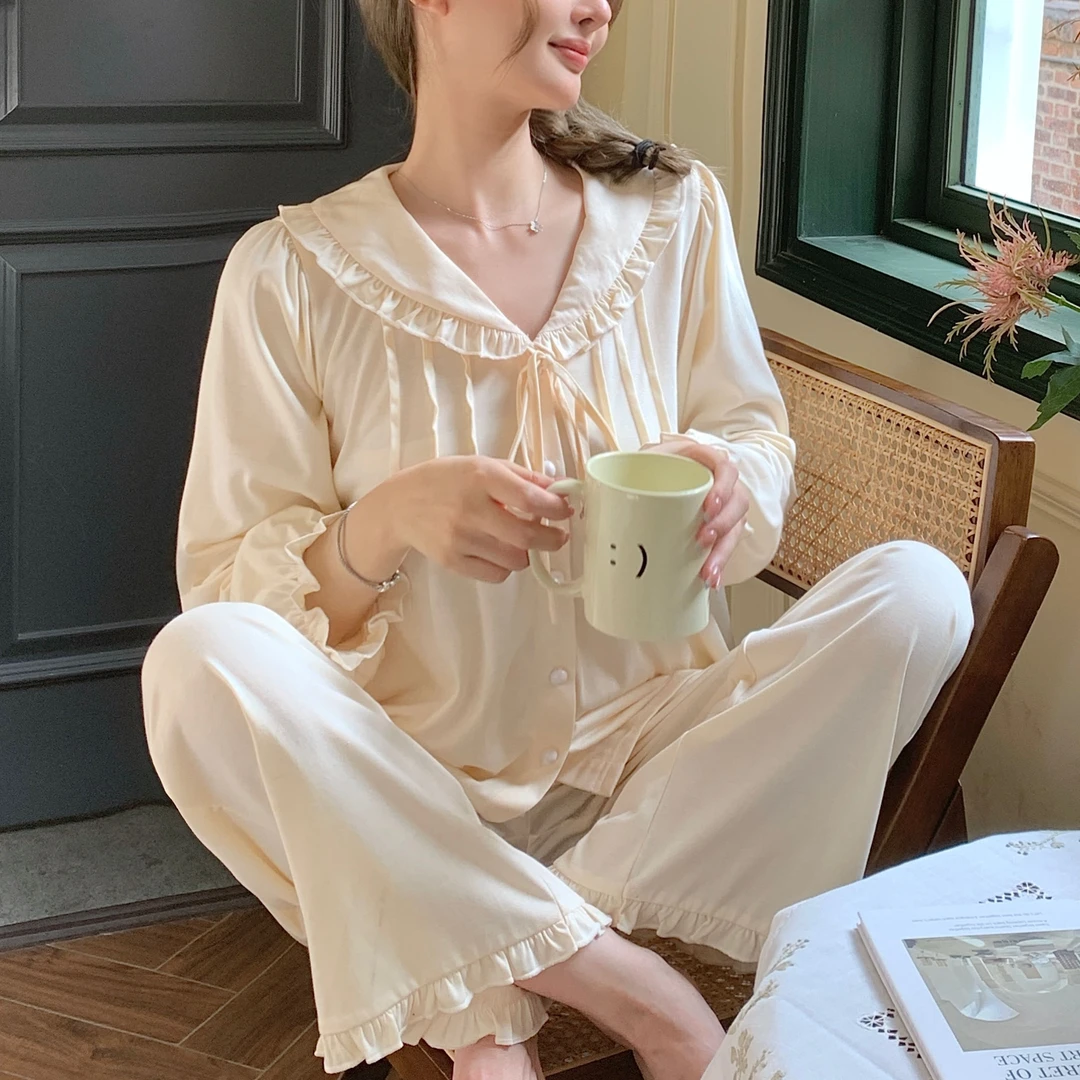 【秋日晚风】睡衣女纯欲春秋季弹力气质显白温柔显瘦家居服