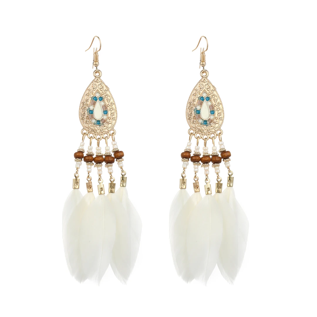 非金属羽毛耳饰 小众设计民族风波西米亚海边旅游羽毛长流苏耳环