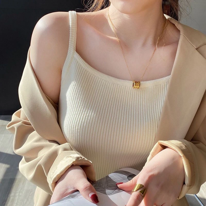 冰丝吊带背心女外穿针织衫短款显瘦打底衫小西装内搭美背无袖上衣