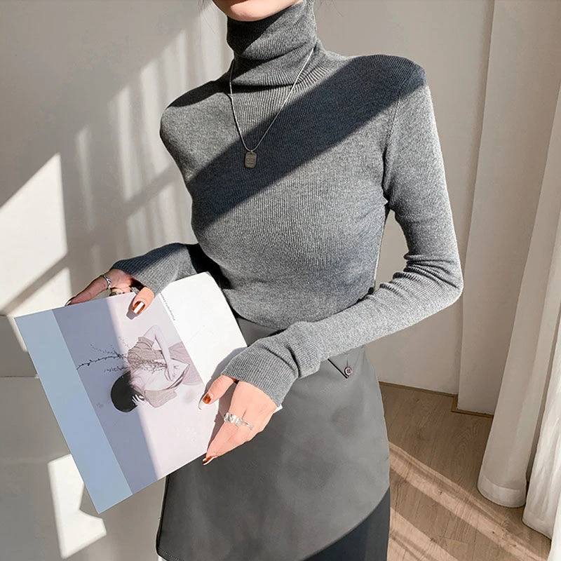 堆堆领针织打底衫百搭修身洋气毛衣韩版时尚秋冬内搭爆款内搭秋装