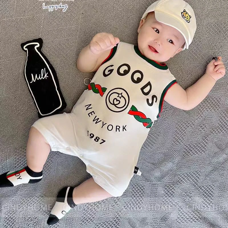 宝宝无袖哈衣夏季衣服洋气时尚短爬服背心卡通薄款帅气婴儿连体衣