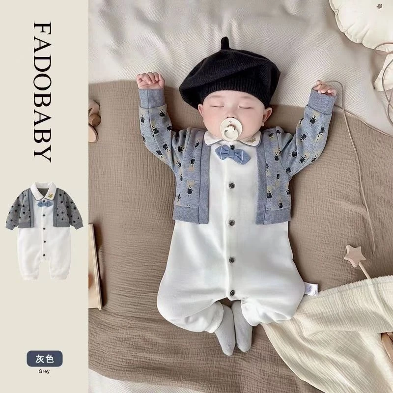 婴儿连体衣洋气衣服春款百天新生儿宝宝爬服超萌长袖满月外出哈衣