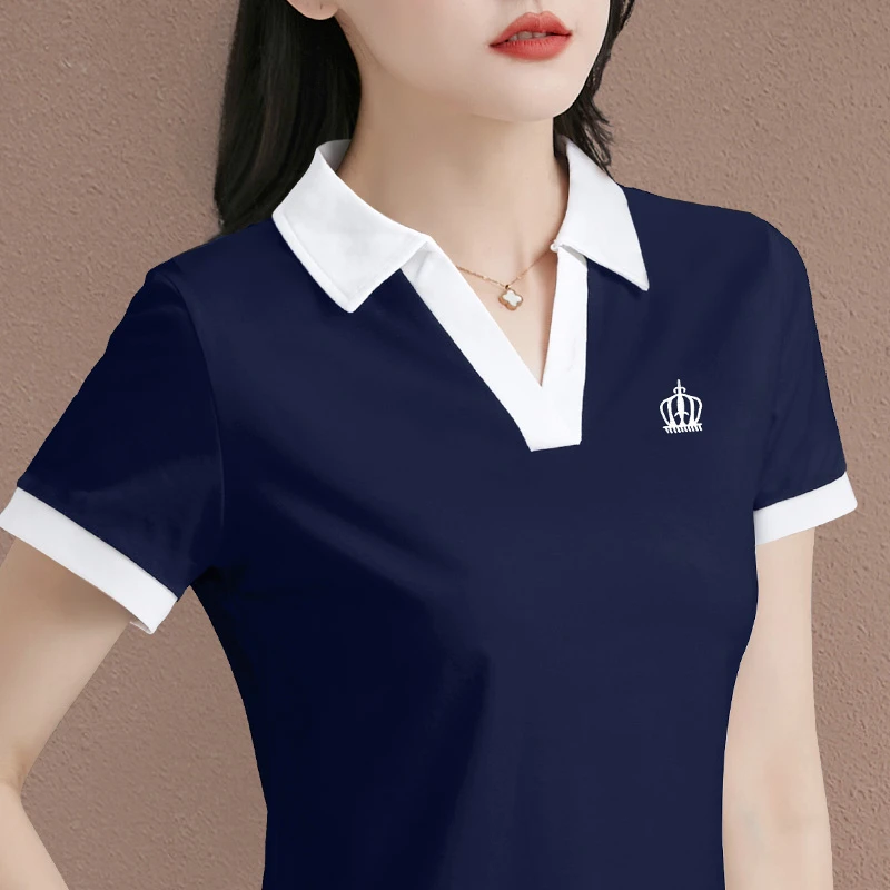 夏季高档polo衫短袖t恤女新款洋气翻领女士显瘦上衣独特漂亮衬衫