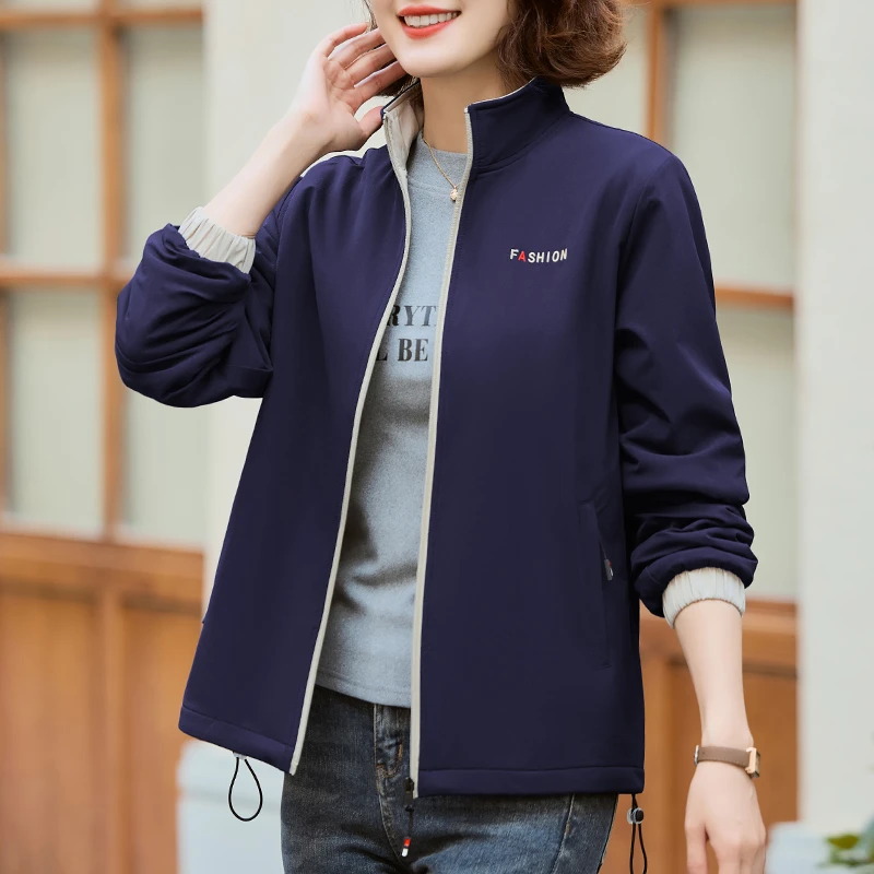 立领夹克外套女2024新款爆款秋冬季加绒加厚女装时尚运动开衫上衣