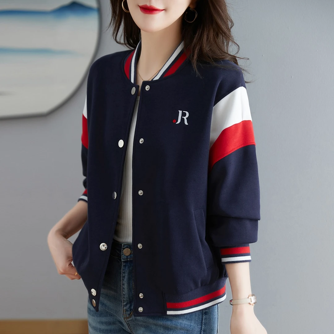 撞色拼接棒球服外套女2025新款春季新款百搭显瘦夹克女韩版上衣