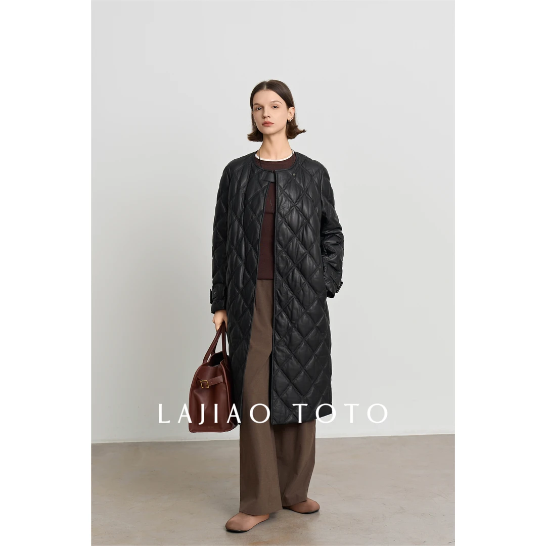 LAJIAO TOTO【菱格皮鹅】高级舒适长款保暖冬季皮鹅绒女士外套#5018