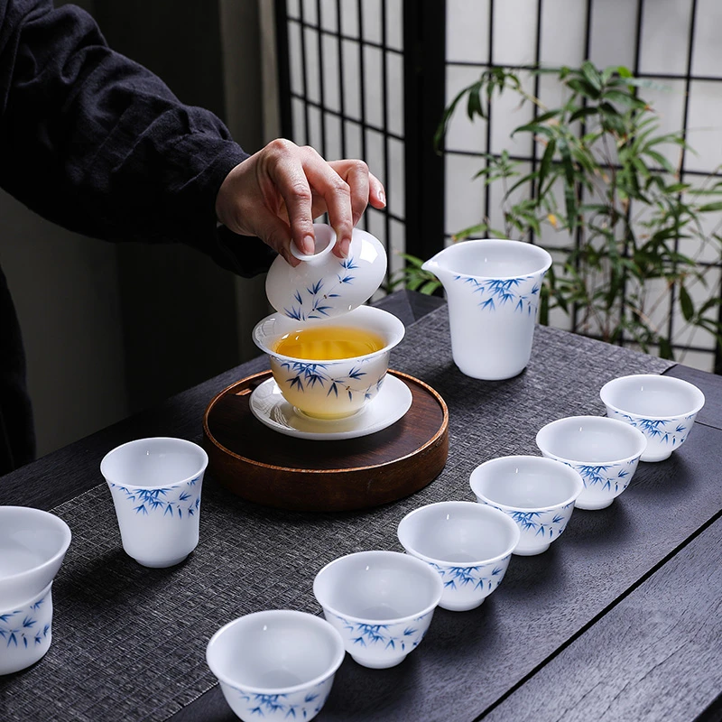 高冰玉瓷一整套泡茶具陶瓷全套盖碗茶杯家用中国白瓷茶具套装送礼