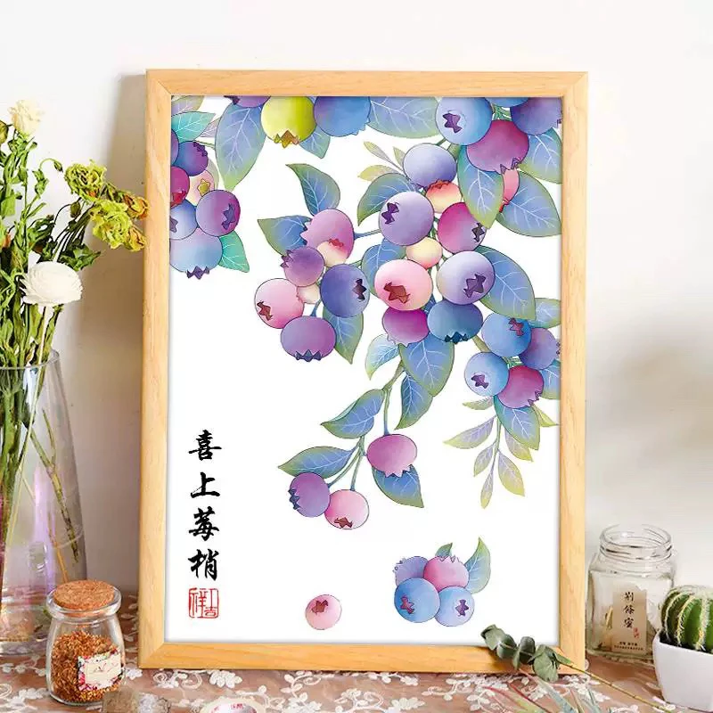 纯手工绣好十字绣成品90055/307大格喜上眉梢蓝莓客厅挂画