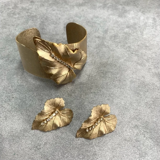 铜合金手镯 【六六中古】孤品复古开口手镯耳夹套装km8401