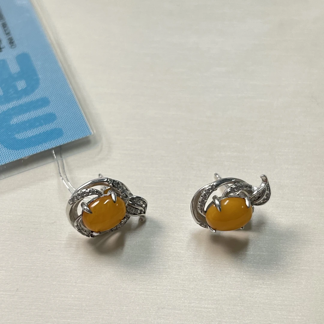 【六六中古】复古s925琥珀zs耳钉bp847
