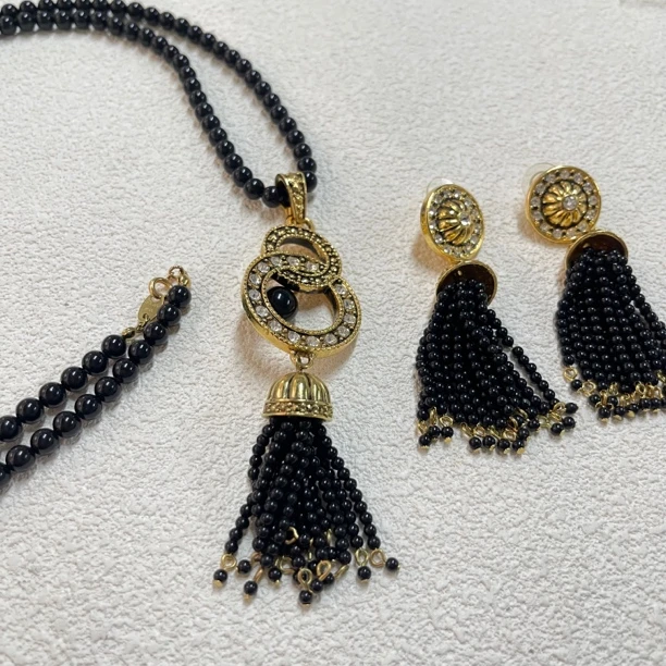 铜合金项链 【六六中古】孤品复古雅项链耳钉套装kmm238链长90