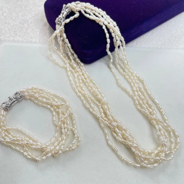 【六六中古】孤品6层淡水珍珠项链手链套装at456链长42cm手围18有盒