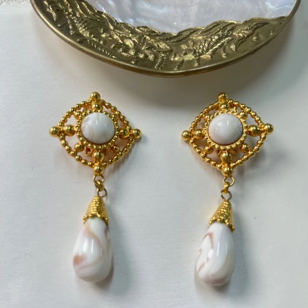 铜合金耳饰 【六六中古】孤品复古宫廷风耳夹km7320