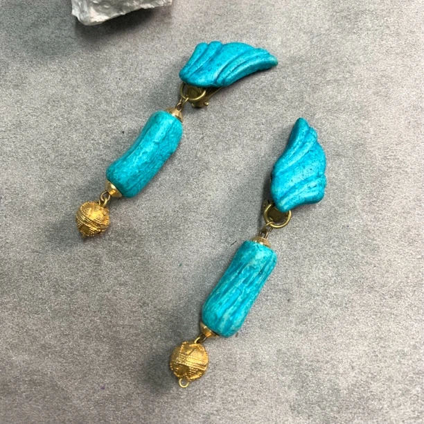 铜合金耳饰 【六六中古】孤品复古扫肩耳夹km8429